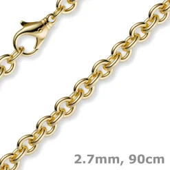 2,7mm Kette Collier Rundankerkette aus 585 Gold Gelbgold, 90cm Unisex