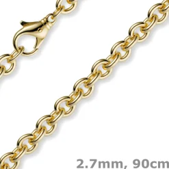 2,7mm Kette Collier Rundankerkette aus 750 Gold Gelbgold, 90cm Unisex