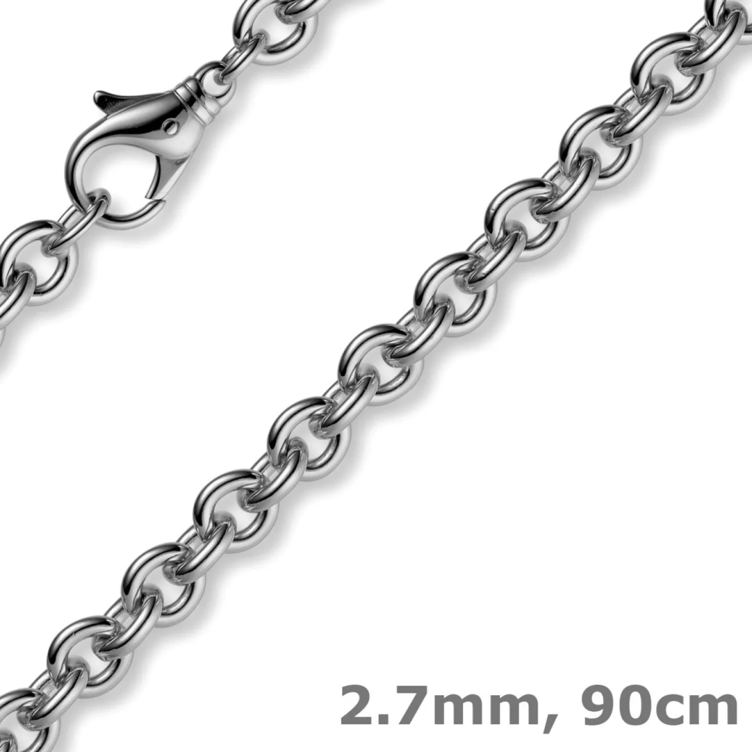 2,7mm Kette Collier Rundankerkette aus 585 Gold Weißgold, 90cm Unisex