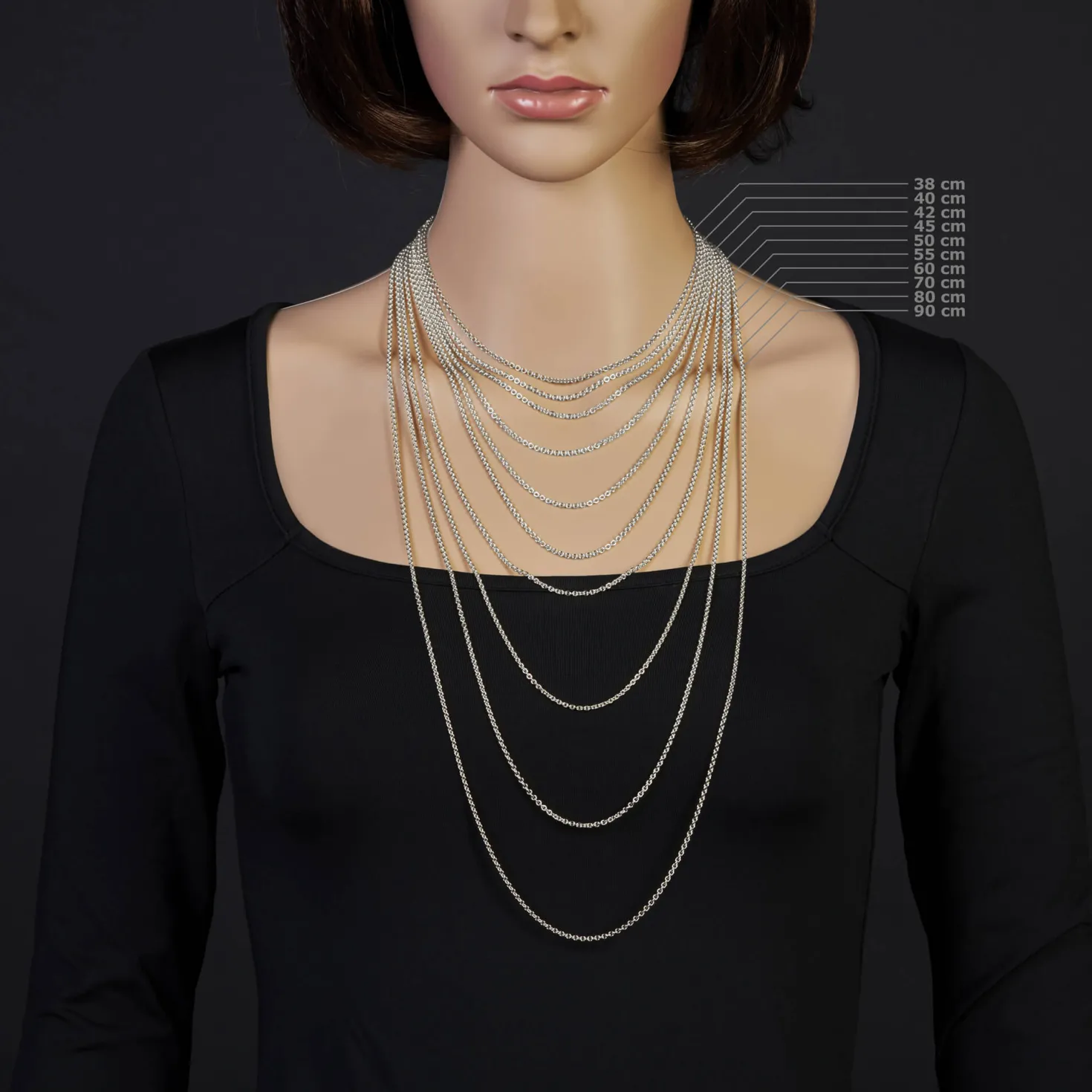 2,3mm Kette Collier Rundankerkette aus 585 Gold Weißgold, 70cm Unisex