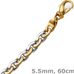 5,5mm Kette Collier Rundankerkette 585 Gold Gelbgold & Weißgold 60cm