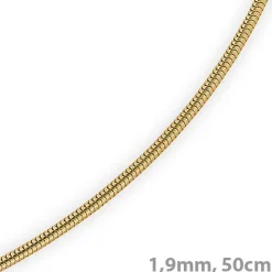 1,9mm Kette Collier Schlangenkette aus 585 Gold Gelbgold, 50cm, Damen