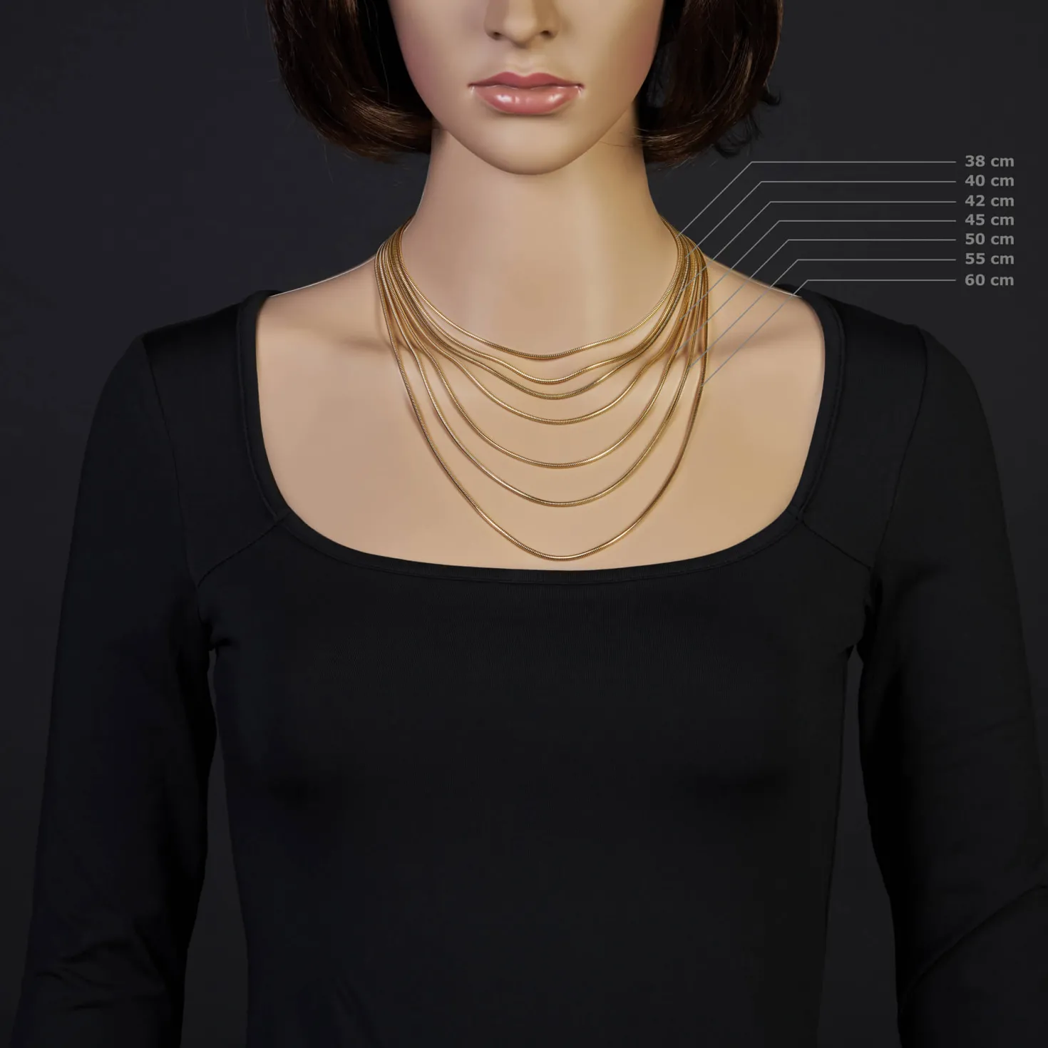 1,9mm Kette Collier Schlangenkette aus 585 Gold Gelbgold, 50cm, Damen
