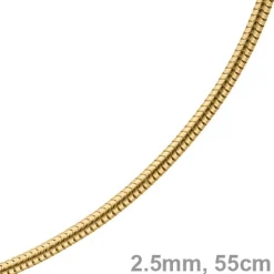 2,5mm Kette Collier Schlangenkette aus 585 Gold Gelbgold, 55cm, Damen