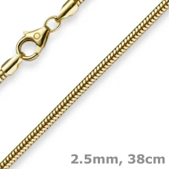 2,5mm Kette Collier Schlangenkette aus 585 Gold Gelbgold, 38cm, Damen