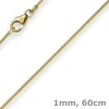 1mm Kette Collier Schlangenkette aus 585 Gold Gelbgold, 60cm, Damen