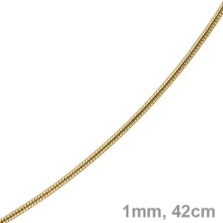 1mm Kette Collier Schlangenkette aus 585 Gold Gelbgold, 42cm, Damen