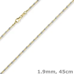 1,9mm Kette Collier Stäbchen-Kugel diamantiert 585 Gold gelb/weiß bicolor 45cm