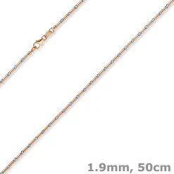 1,9mm Kette Collier Stäbchen-Kugel diamantiert 585 Gold weiß/rot bicolor 50cm