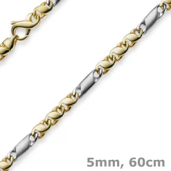 5mm Kette Collier Tigeraugekette, 585 Gold Weißgold & Gelbgold, 60cm