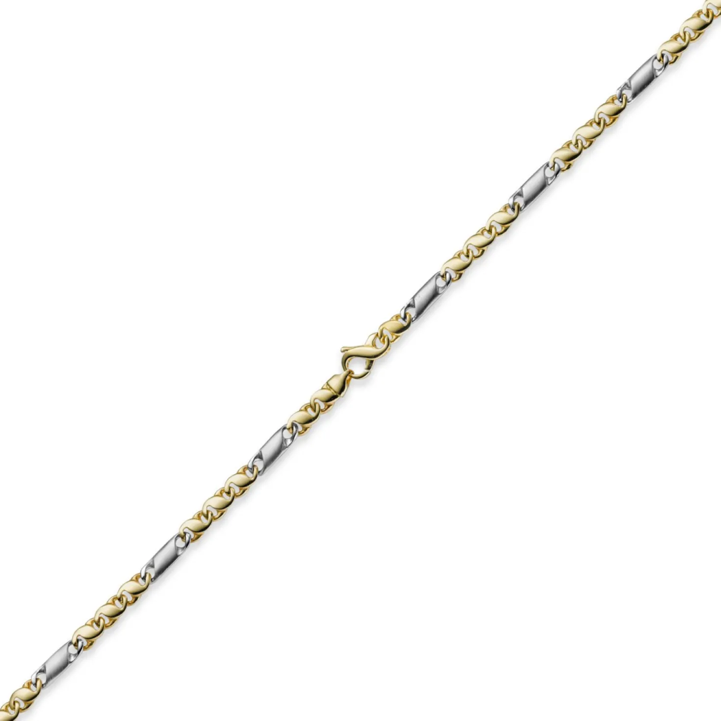 5mm Kette Collier Tigeraugekette, 585 Gold Weißgold & Gelbgold, 55cm