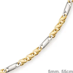 5mm Kette Collier Tigeraugekette, 585 Gold Weißgold & Gelbgold, 55cm