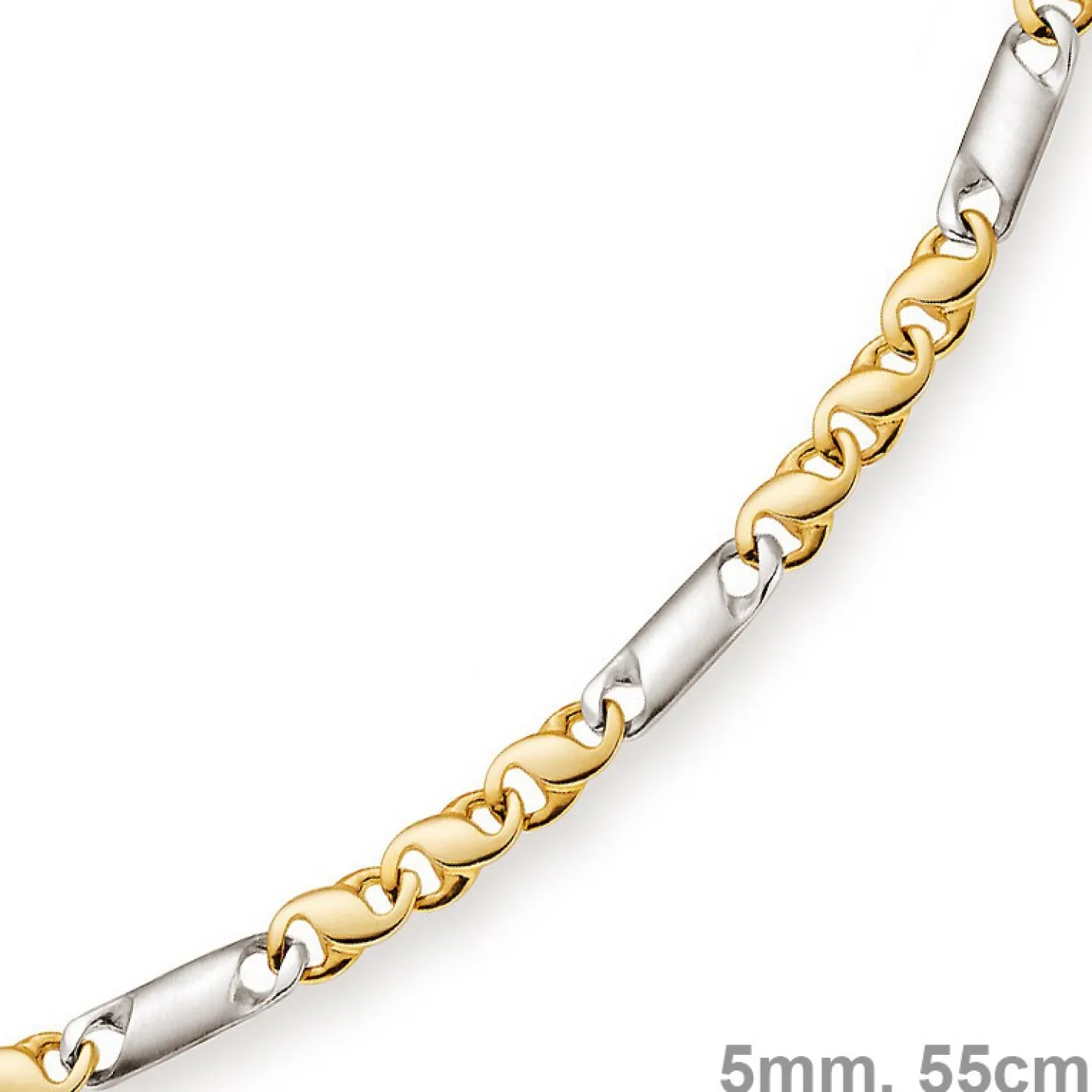 5mm Kette Collier Tigeraugekette, 585 Gold Weißgold & Gelbgold, 55cm