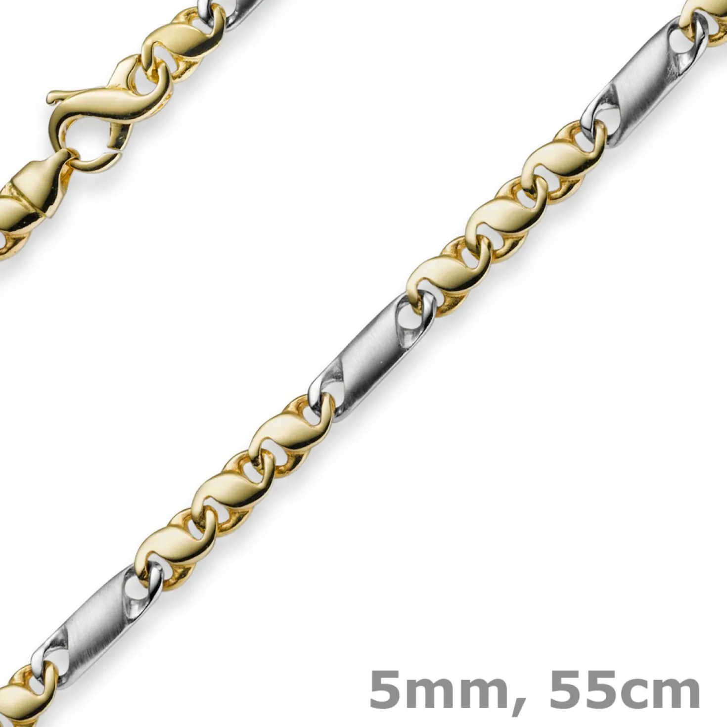 5mm Kette Collier Tigeraugekette, 585 Gold Weißgold & Gelbgold, 55cm