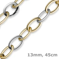 13mm Kette Collier Weitanker aus 585 Gold Weißgold & Gelbgold, 45cm
