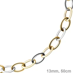 13mm Kette Collier Weitanker aus 585 Gold Weißgold & Gelbgold, 50cm