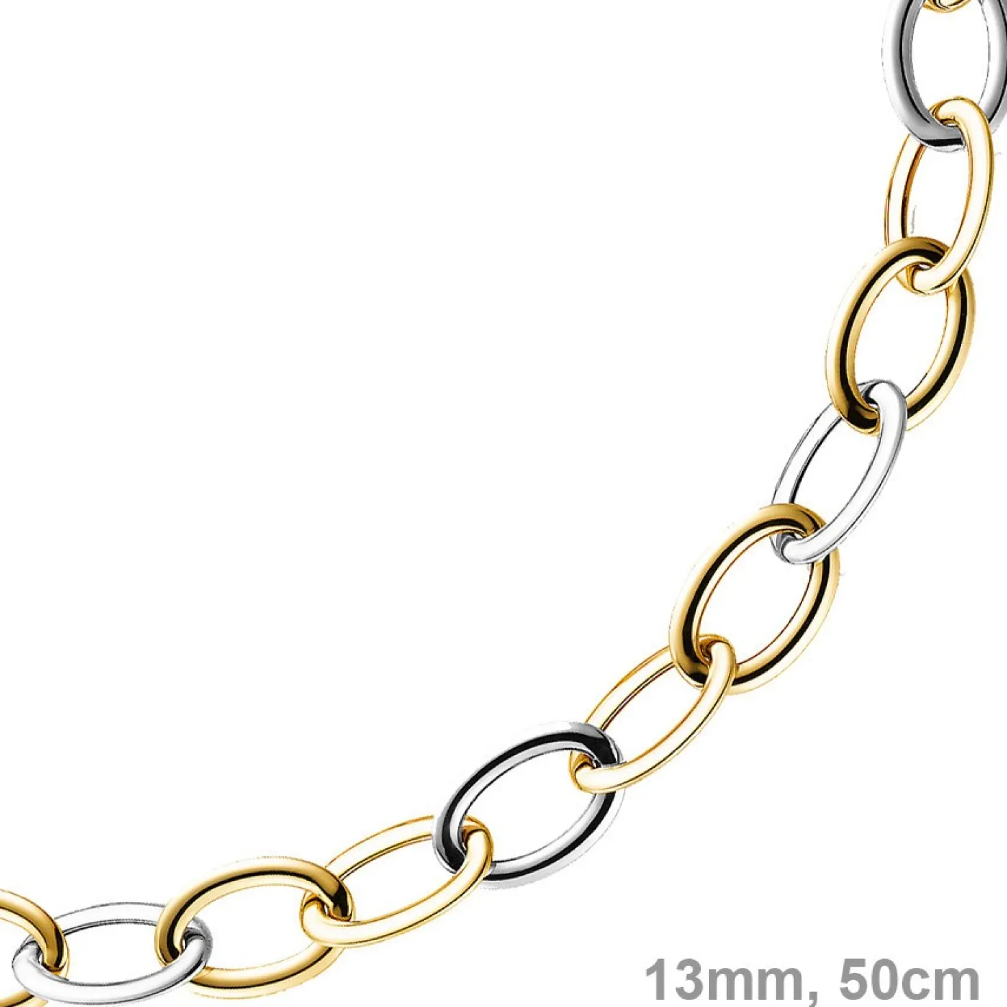 13mm Kette Collier Weitanker aus 585 Gold Weißgold & Gelbgold, 50cm