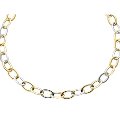 13mm Kette Collier Weitanker aus 585 Gold Weißgold & Gelbgold, 50cm