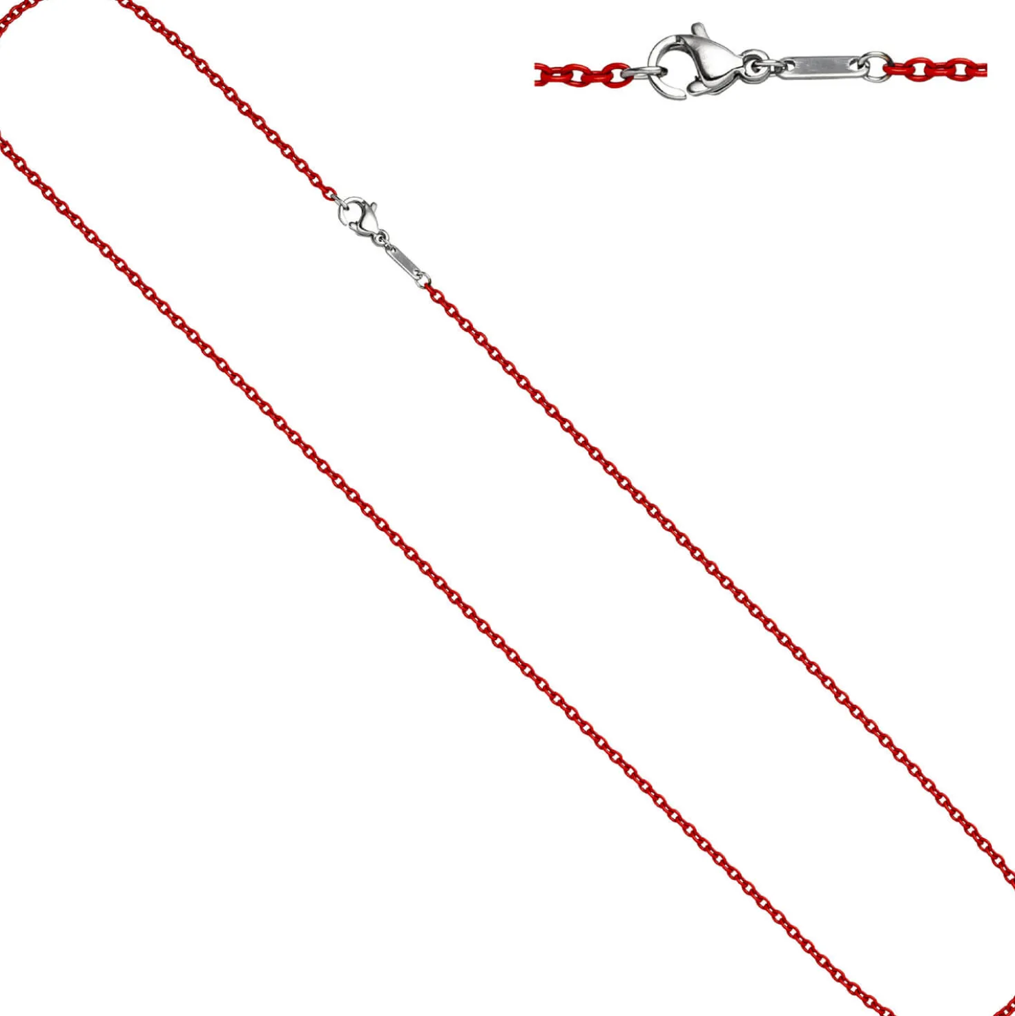 1,9mm Kette Rundankerkette aus Edelstahl mit roten Lackierung Halsschmuck, 45cm