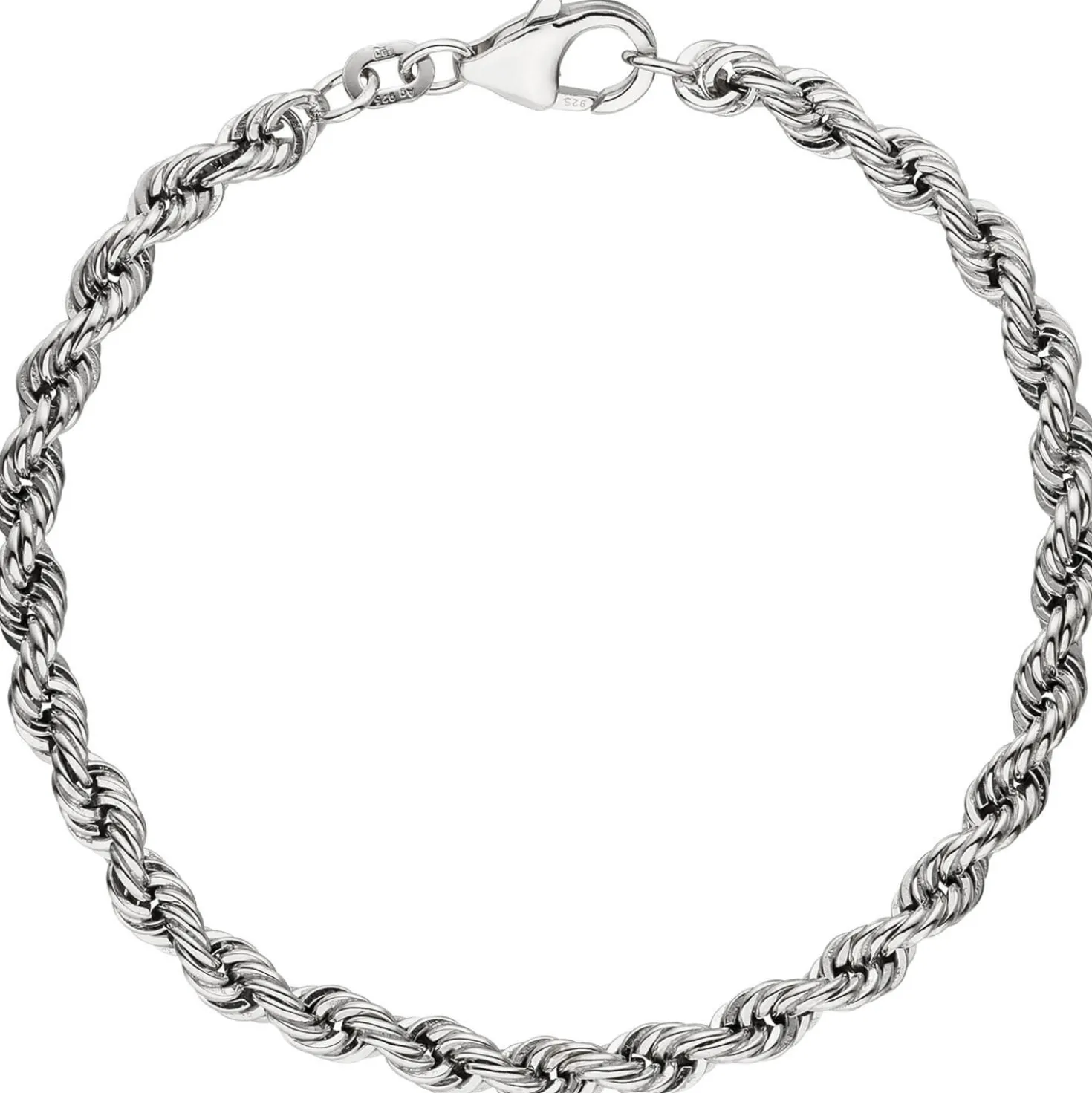 4,3mm Kordel-Armband Armkette Armschmuck aus 925 Silber rhodiniert 21cm
