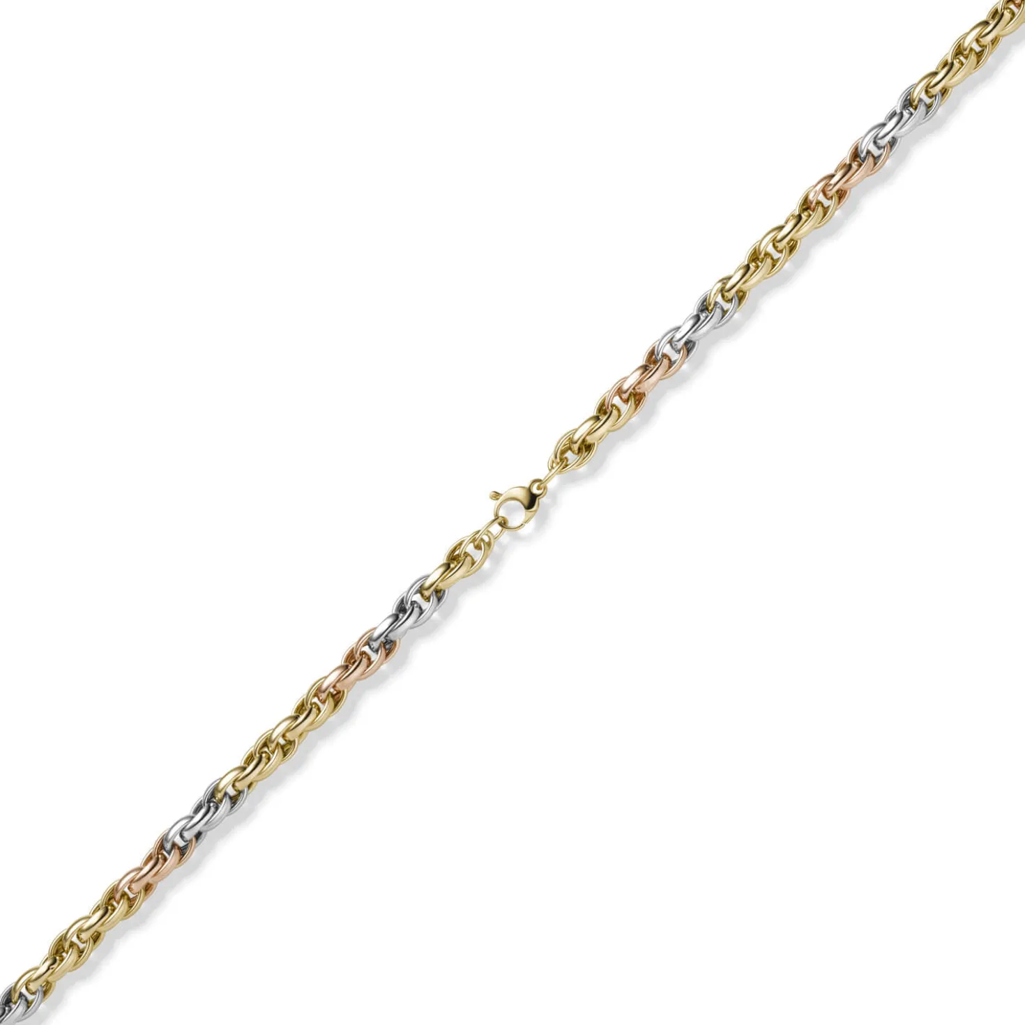 7mm Kordel-Kette Collier aus 585 Gold gelb/weiß/rot tricolor 45cm Halsschmuck
