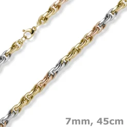 7mm Kordel-Kette Collier aus 585 Gold gelb/weiß/rot tricolor 45cm Halsschmuck