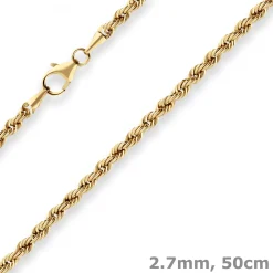 2,8mm Kordelkette Goldkette Collier Halskette aus 585 Gold Gelbgold 50cm