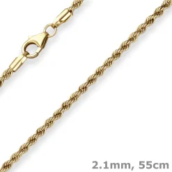 2,1mm Kordelkette Goldkette Collier Halskette aus 585 Gold Gelbgold 55cm