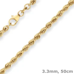 3,3mm Kordelkette Goldkette Collier Halskette aus 585 Gold Gelbgold 50cm