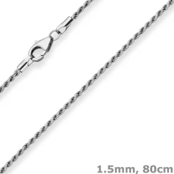 1,5mm Kordelkette massiv Kette Collier Halskette aus 925 Silber rhodiniert 80cm