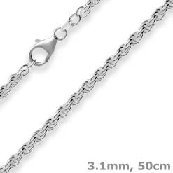 3,1mm Kordelkette massiv Kette Collier Halskette aus 925 Silber rhodiniert 50cm