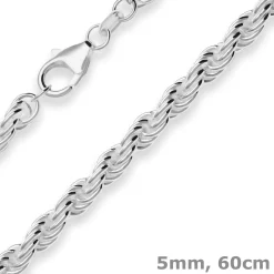 5mm Kordelkette massiv Silberkette Collier Halskette aus 925 Silber 60cm