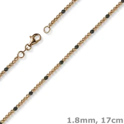 1,8mm Kugel-Armband Armkette aus 585 Gold Rotgold teil-schwarz-rhodiniert 17cm