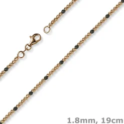 1,8mm Kugel-Armband Armkette aus 585 Gold Rotgold teil-schwarz-rhodiniert 19cm