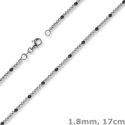 1,8mm Kugel-Armband Armkette aus 750 Gold Weißgold teil-schwarz-rhodiniert 17cm