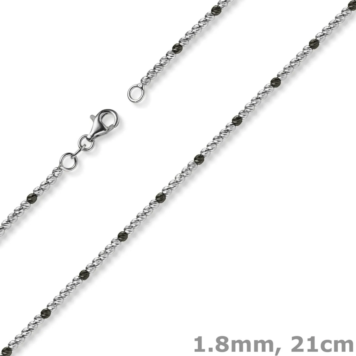 1,8mm Kugel-Armband Armkette aus 750 Gold Weißgold teil-schwarz-rhodiniert 21cm