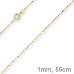 1mm Kugelkette diamantiert Kette Goldkette Halskette aus 750 Gold Gelbgold, 55cm