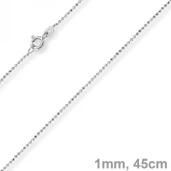 1mm Kugelkette diamantiert Kette Goldkette Halskette aus 585 Gold Weißgold, 45cm