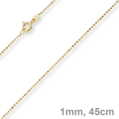 1mm Kugelkette diamantiert Kette Goldkette Halskette aus 750 Gold Gelbgold, 45cm
