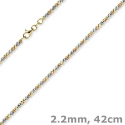 2,2mm Kugelkette Halskette aus 585 Gold gelb/rot/weiß tricolor diamantiert 42cm