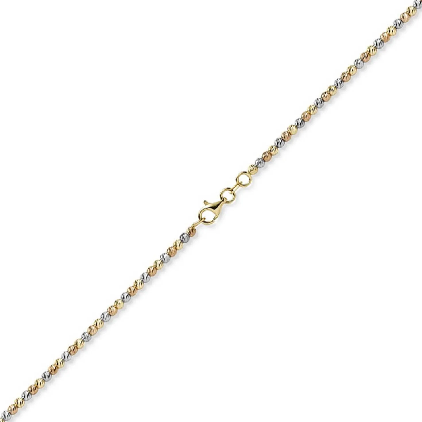 2,2mm Kugelkette Halskette aus 750 Gold gelb/rot/weiß tricolor diamantiert 50cm