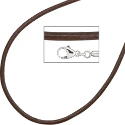 2mm Ledercollier Collier braun, Karabiner aus 925 Silber, Unisex, 42cm