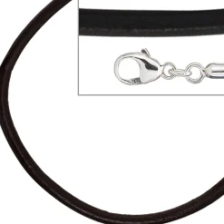 2mm Lederkette Lederband, schwarz, Karabiner 925 Silber, Unisex, 70cm