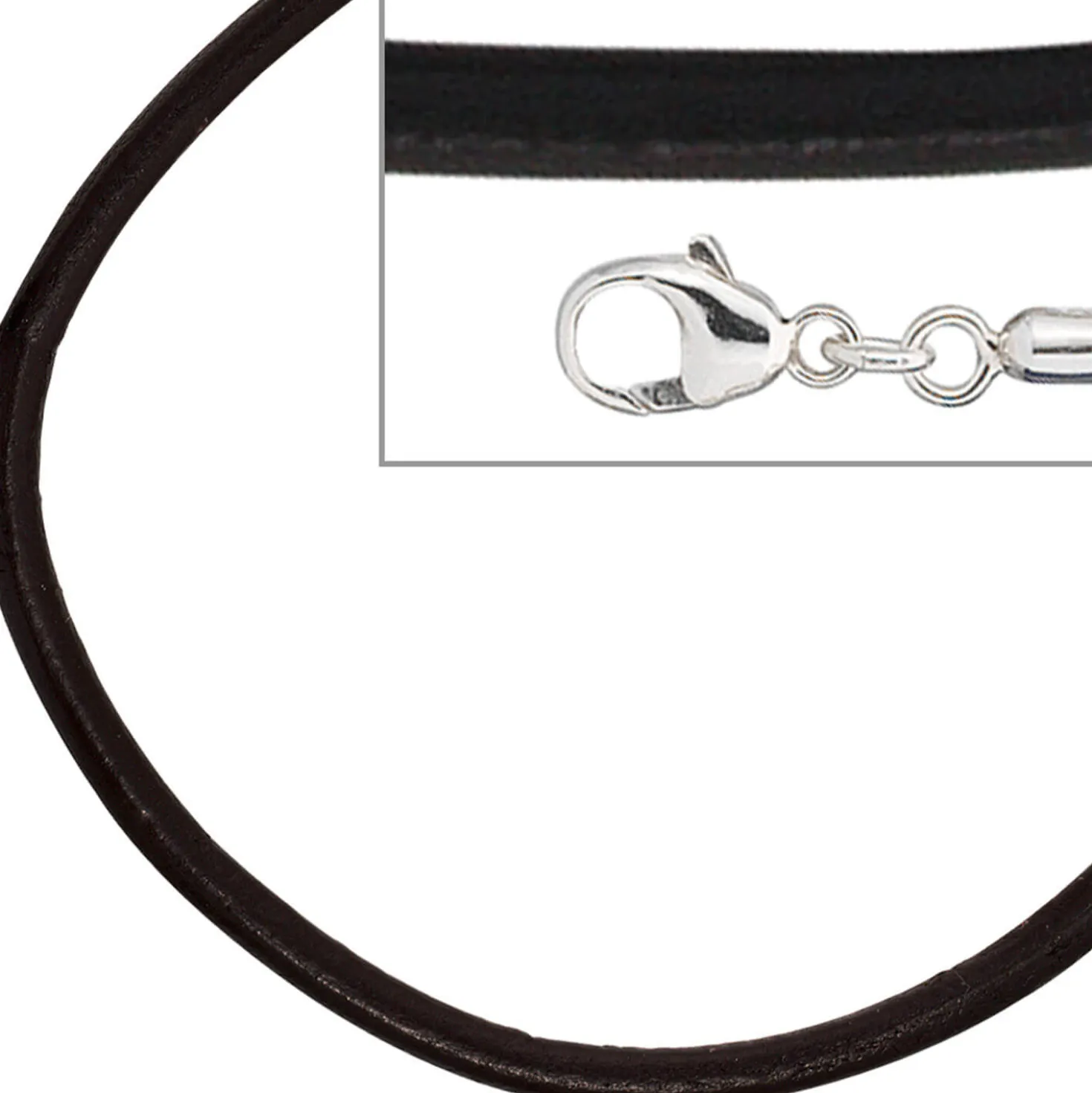 2mm Lederkette Lederband, schwarz, Karabiner 925 Silber, Unisex, 70cm