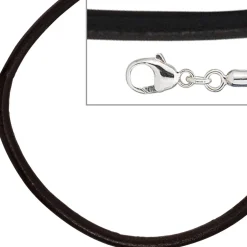 2mm Lederkette Lederband, schwarz, Karabiner 925 Silber, Unisex, 45cm