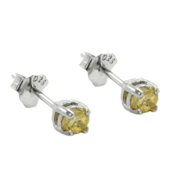 3mm Ohrstecker Stecker Glas gelb-citrin, 925 Silber, Ohrschmuck, Damen
