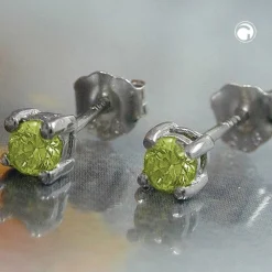 3mm Ohrstecker Stecker Glas oliv, 925 Echt Silber, Ohrschmuck, Damen