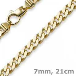7mm Panzerarmband Armband Armkette, 585 Gold Gelbgold, 21cm, Herren