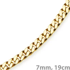 7mm Panzerarmband Armband Armkette, 585 Gold Gelbgold, 19cm, Unisex