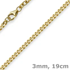 3mm Panzerarmband Armband Armkette, 585 Gold Gelbgold, 19cm, Unisex